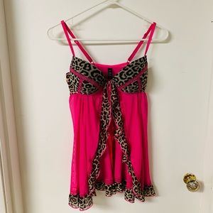 New 💫 Leopard & Hot Pink Babydoll Lingerie